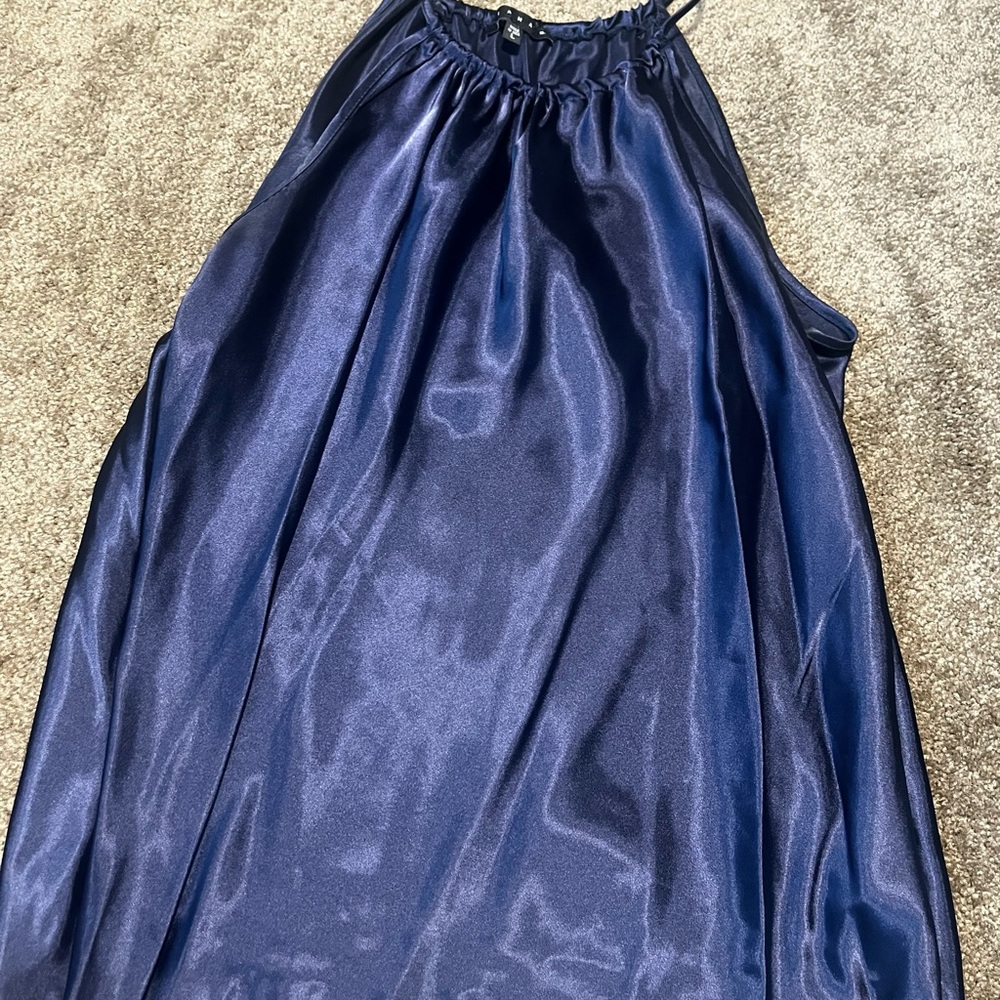 Elegant Navy Satin Halter Shirt